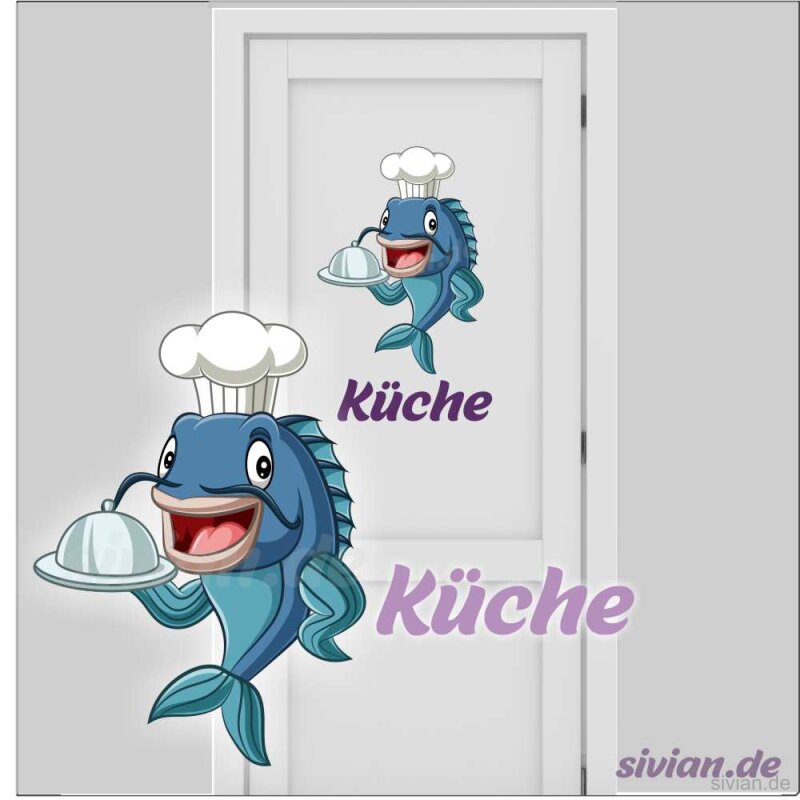 Türaufkleber Fisch Koch & Tablett
