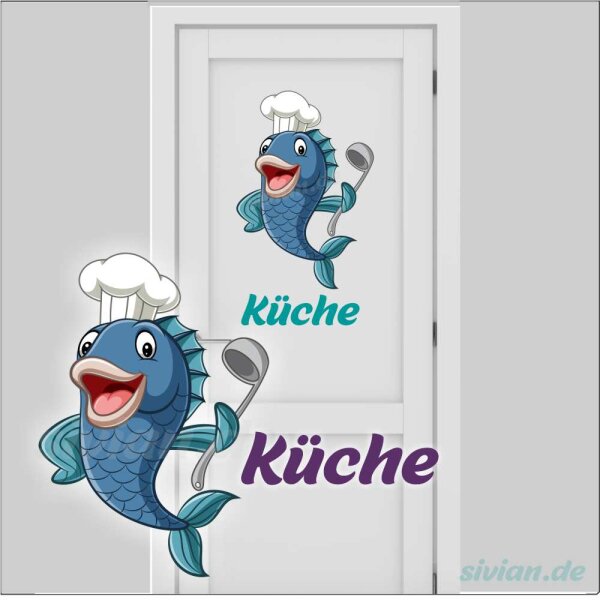 Türaufkleber Fisch Koch & Suppenkelle