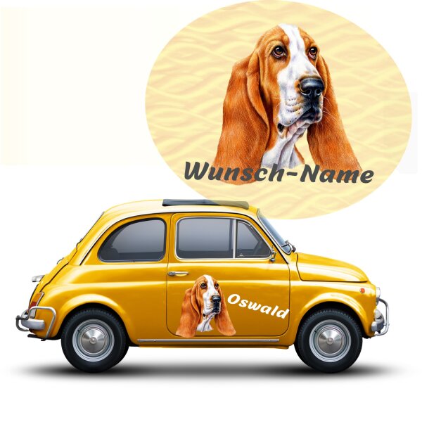 Basset Aufkleber Hund mit Wunschname