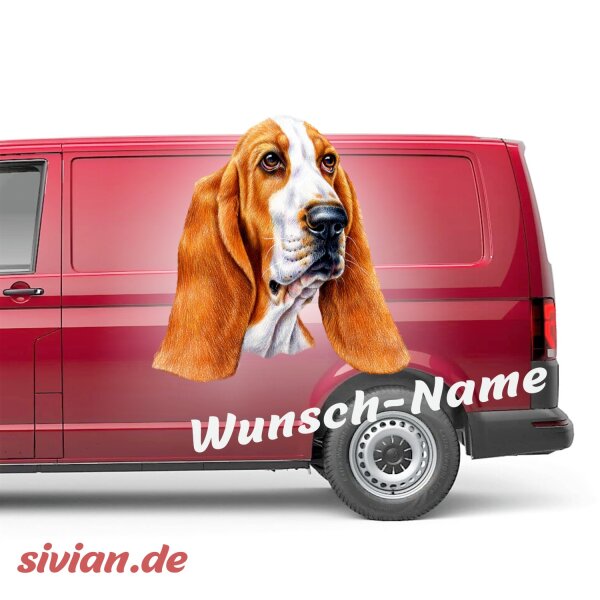 Basset Aufkleber Hund mit Wunschname