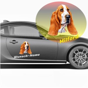 Basset Aufkleber Hund mit Wunschname